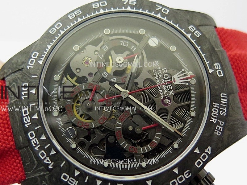 Daytona DIW Carbon Red Second Hand DIWF Best Edition Skeleton Dial On Red Nylon Strap SA4130