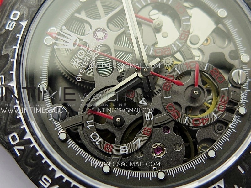 Daytona DIW Carbon Red Second Hand DIWF Best Edition Skeleton Dial On Red Nylon Strap SA4130