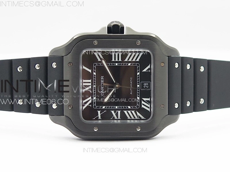 Santos de Cartier 40mm DLC GF 1:1 Best Edition Black Dial on Black Rubber Strap MIYOTA 9015