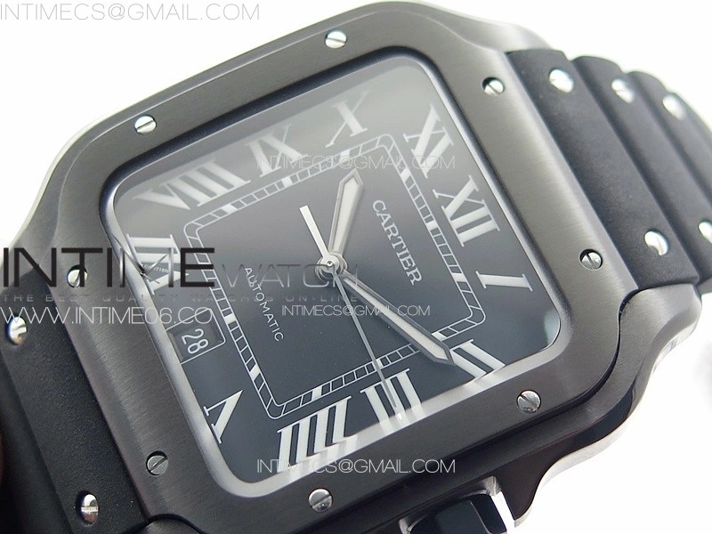 Santos de Cartier 40mm DLC GF 1:1 Best Edition Black Dial on Black Rubber Strap MIYOTA 9015