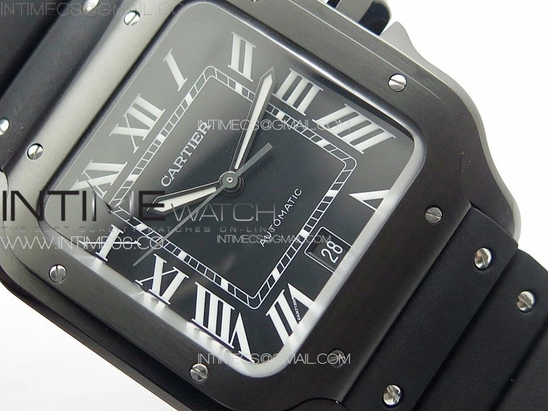 Santos de Cartier 40mm DLC GF 1:1 Best Edition Black Dial on Black Rubber Strap MIYOTA 9015