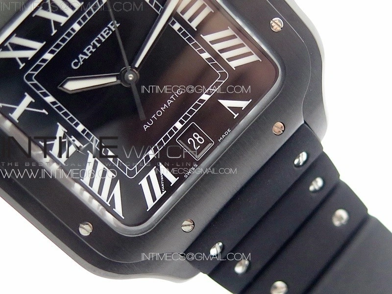 Santos de Cartier 40mm DLC GF 1:1 Best Edition Black Dial on Black Rubber Strap MIYOTA 9015
