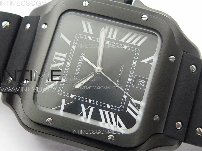 Santos de Cartier 40mm DLC GF 1:1 Best Edition Black Dial on Black Rubber Strap MIYOTA 9015