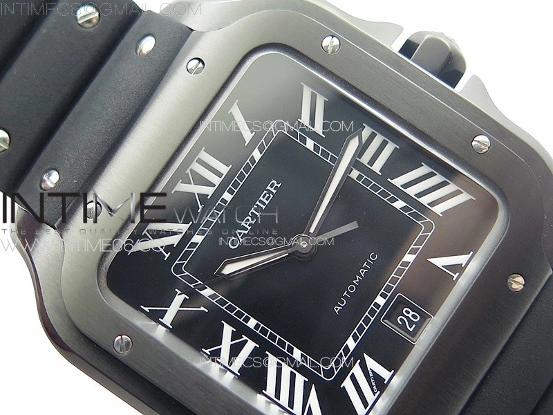 Santos de Cartier 40mm DLC GF 1:1 Best Edition Black Dial on Black Rubber Strap MIYOTA 9015
