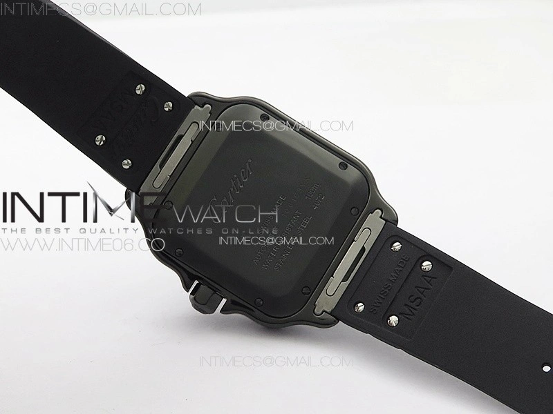 Santos de Cartier 40mm DLC GF 1:1 Best Edition Black Dial on Black Rubber Strap MIYOTA 9015