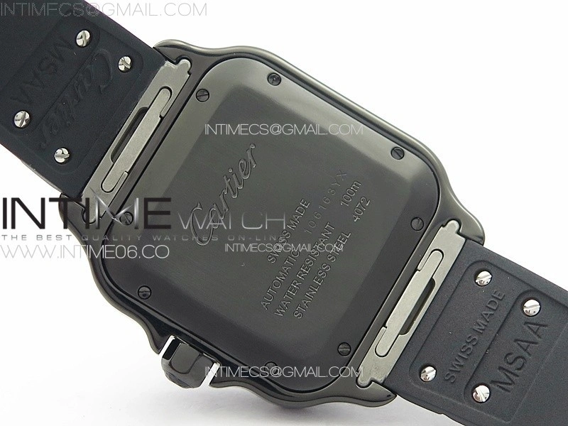 Santos de Cartier 40mm DLC GF 1:1 Best Edition Black Dial on Black Rubber Strap MIYOTA 9015