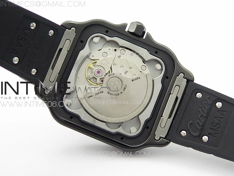 Santos de Cartier 40mm DLC GF 1:1 Best Edition Black Dial on Black Rubber Strap MIYOTA 9015
