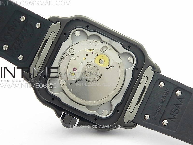 Santos de Cartier 40mm DLC GF 1:1 Best Edition Black Dial on Black Rubber Strap MIYOTA 9015
