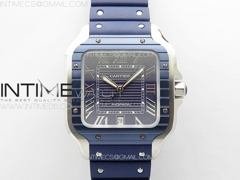Santos de Cartier 40mm SS Cer GF 1:1 Best Edition Blue Dial on Blue Rubber Strap MIYOTA 9015
