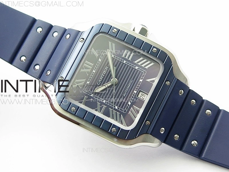 Santos de Cartier 40mm SS Cer GF 1:1 Best Edition Blue Dial on Blue Rubber Strap MIYOTA 9015