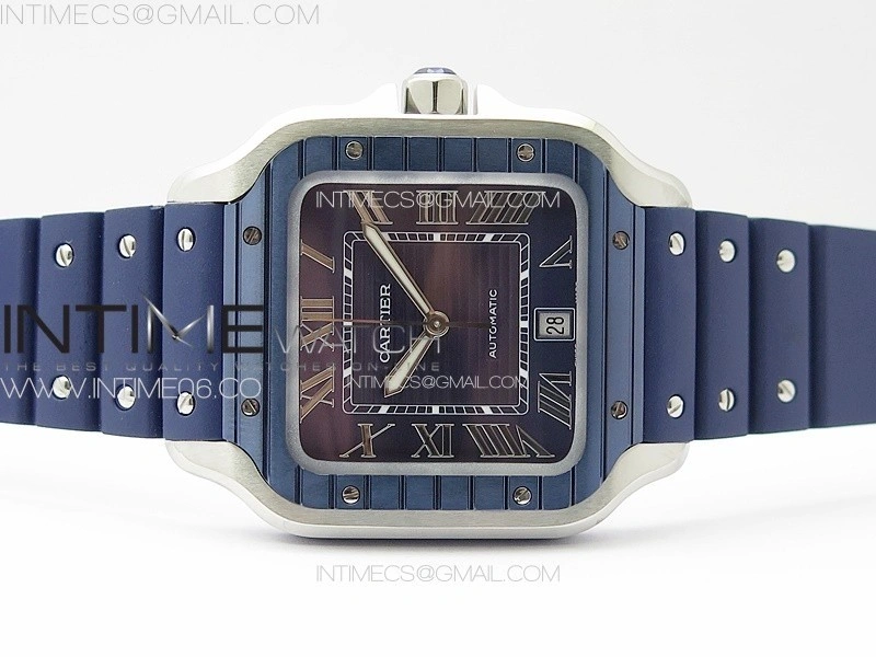 Santos de Cartier 40mm SS Cer GF 1:1 Best Edition Blue Dial on Blue Rubber Strap MIYOTA 9015