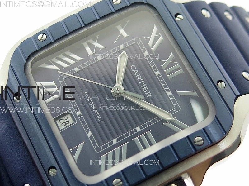 Santos de Cartier 40mm SS Cer GF 1:1 Best Edition Blue Dial on Blue Rubber Strap MIYOTA 9015