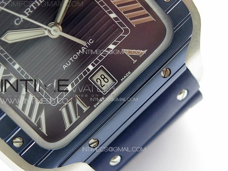 Santos de Cartier 40mm SS Cer GF 1:1 Best Edition Blue Dial on Blue Rubber Strap MIYOTA 9015