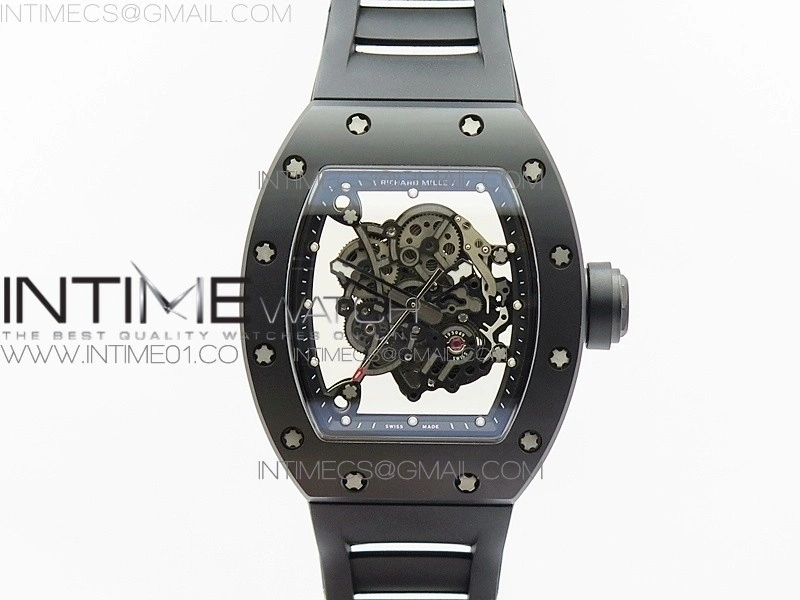 RM055 Real Ceramic Case KVF Best Edition Skeleton Dial Black Crown on Black Rubber Strap MIYOTA8215