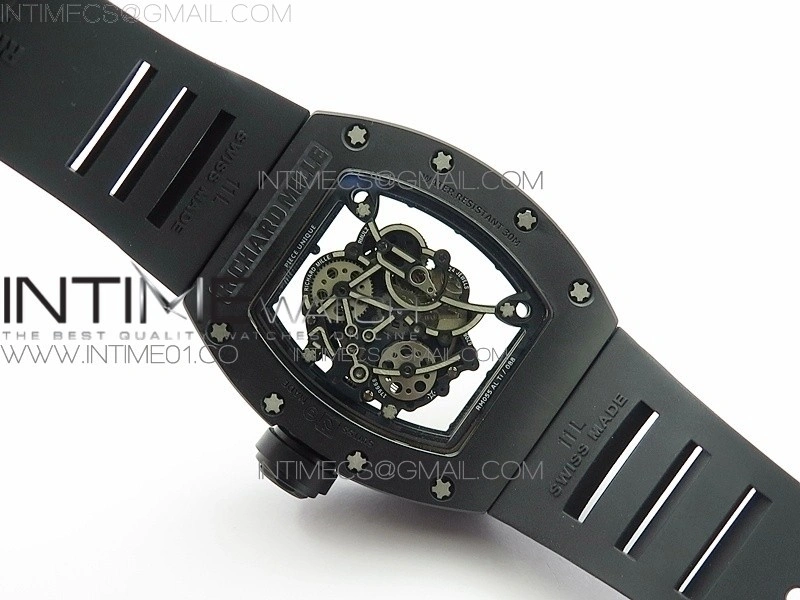 RM055 Real Ceramic Case KVF Best Edition Skeleton Dial Black Crown on Black Rubber Strap MIYOTA8215
