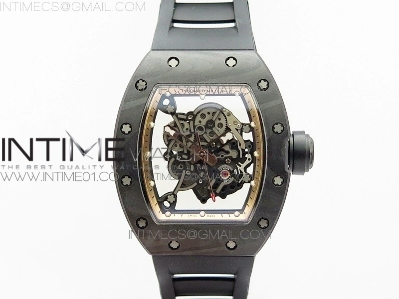 RM055 Forged Carbon Case KVF Best Edition Skeleton Dial Black Crown on Black Rubber Strap MIYOTA8215