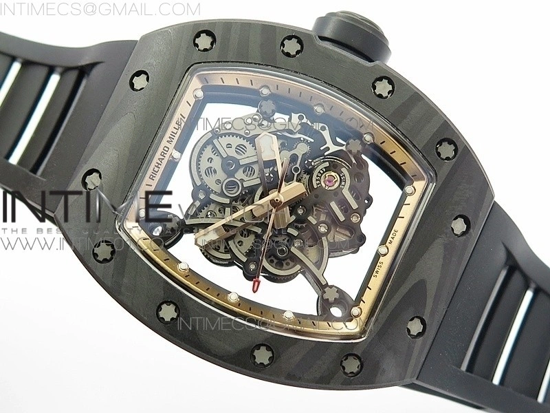 RM055 Forged Carbon Case KVF Best Edition Skeleton Dial Black Crown on Black Rubber Strap MIYOTA8215