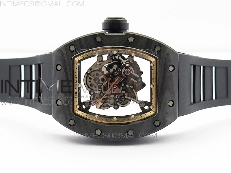 RM055 Forged Carbon Case KVF Best Edition Skeleton Dial Black Crown on Black Rubber Strap MIYOTA8215