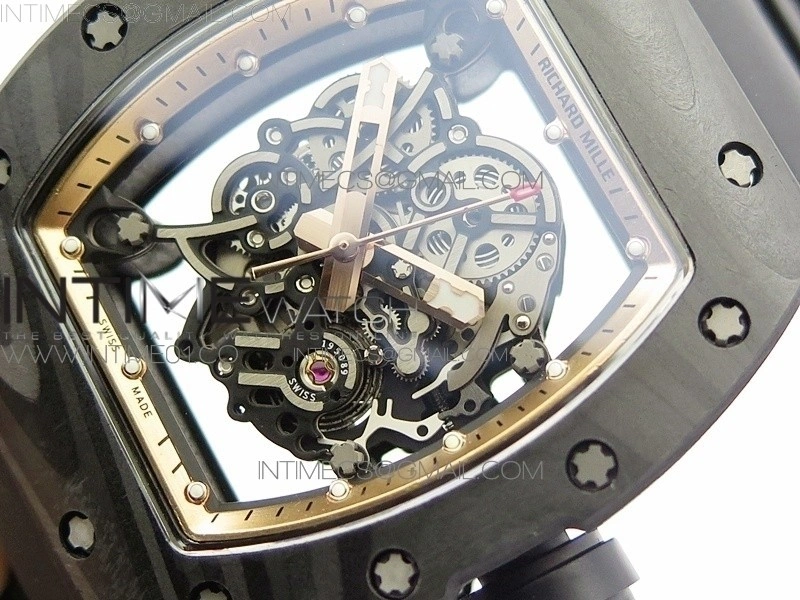RM055 Forged Carbon Case KVF Best Edition Skeleton Dial Black Crown on Black Rubber Strap MIYOTA8215