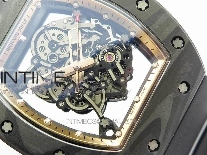 RM055 Forged Carbon Case KVF Best Edition Skeleton Dial Black Crown on Black Rubber Strap MIYOTA8215