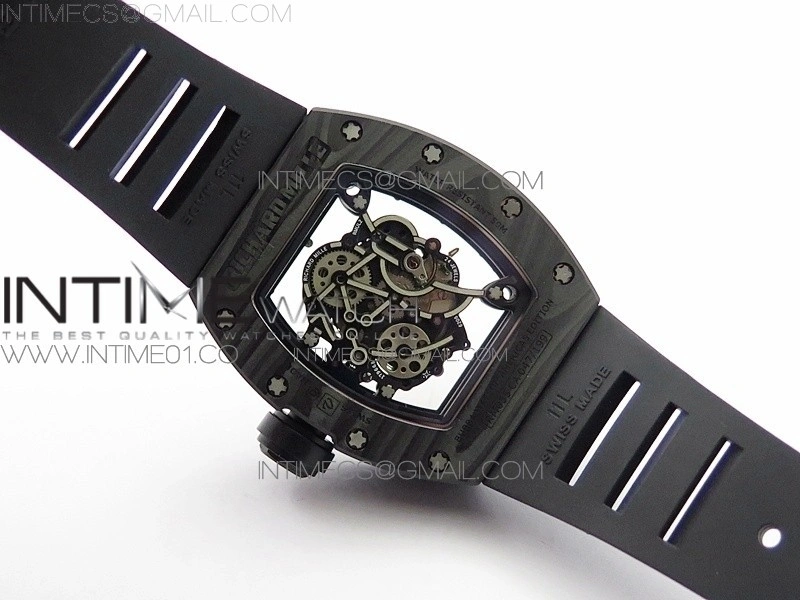 RM055 Forged Carbon Case KVF Best Edition Skeleton Dial Black Crown on Black Rubber Strap MIYOTA8215