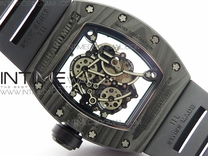 RM055 Forged Carbon Case KVF Best Edition Skeleton Dial Black Crown on Black Rubber Strap MIYOTA8215