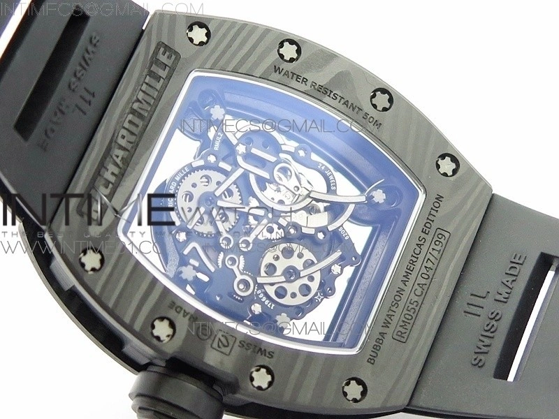 RM055 Forged Carbon Case KVF Best Edition Skeleton Dial Black Crown on Black Rubber Strap MIYOTA8215