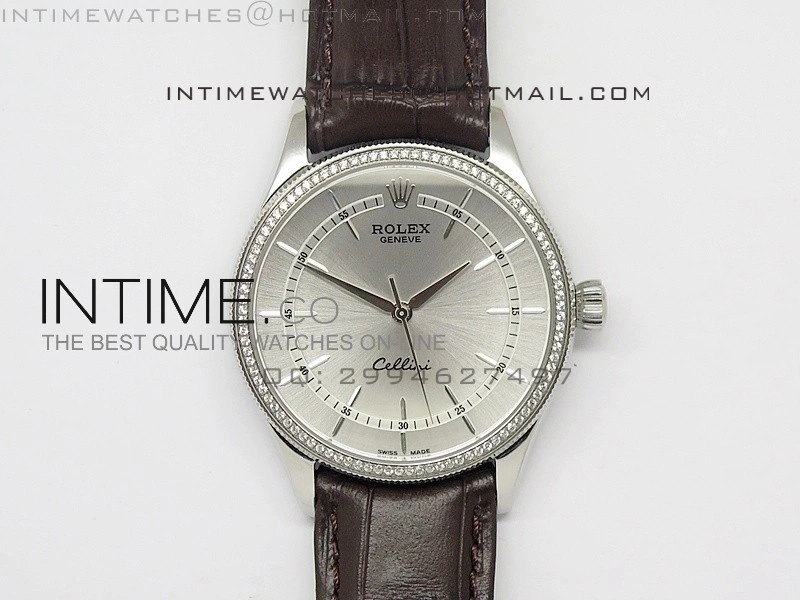 Cellini 50509 BP Maker SS Crystal Bezel Sliver Dial on Brown Leather Strap