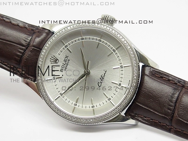 Cellini 50509 BP Maker SS Crystal Bezel Sliver Dial on Brown Leather Strap