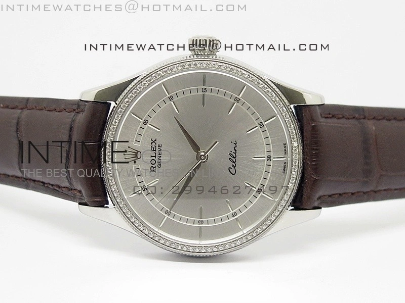 Cellini 50509 BP Maker SS Crystal Bezel Sliver Dial on Brown Leather Strap