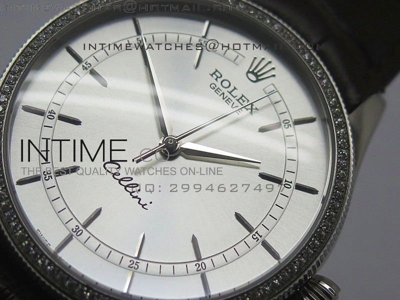 Cellini 50509 BP Maker SS Crystal Bezel Sliver Dial on Brown Leather Strap