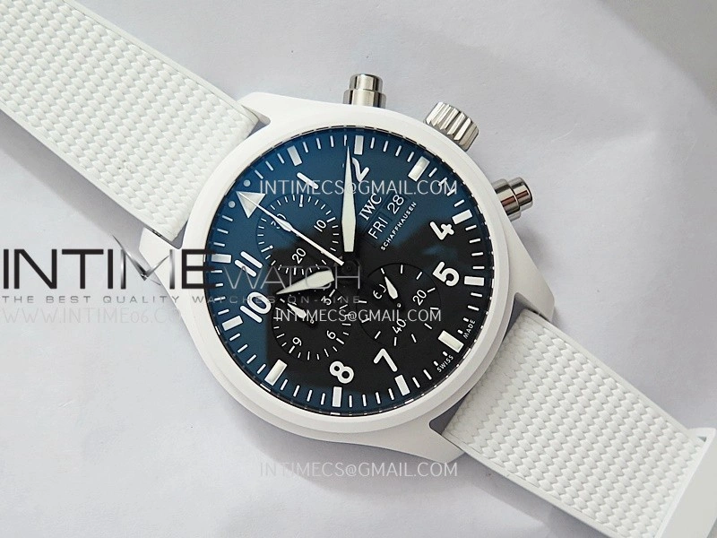 Pilot Chrono IW389105 White Ceramic APSF 1:1 Best Edition Black Dial On Black Rubber Strap Super Clone A69385