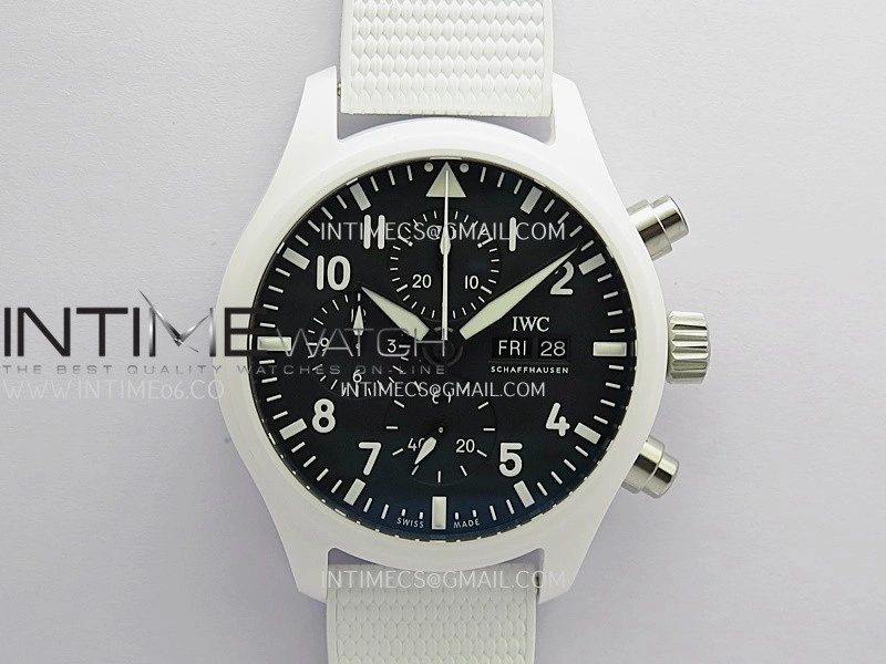 Pilot Chrono IW389105 White Ceramic APSF 1:1 Best Edition Black Dial On Black Rubber Strap Super Clone A69385