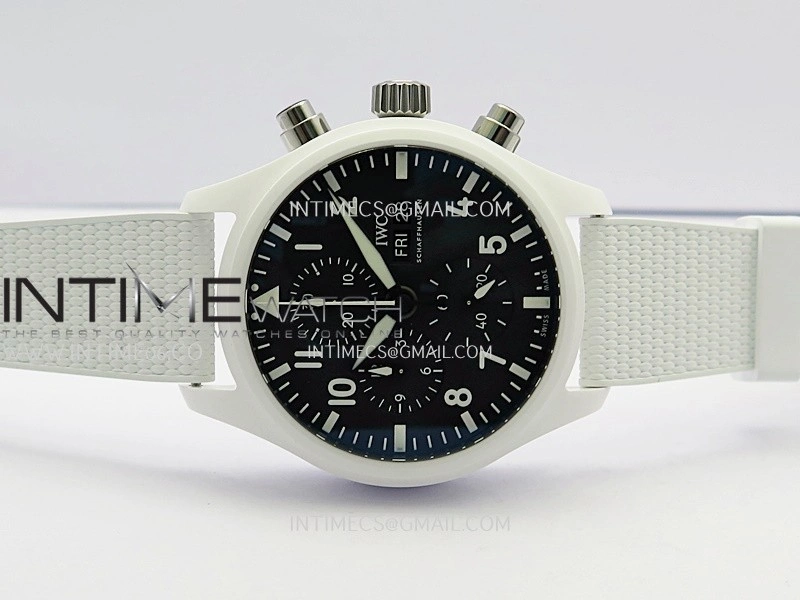 Pilot Chrono IW389105 White Ceramic APSF 1:1 Best Edition Black Dial On Black Rubber Strap Super Clone A69385