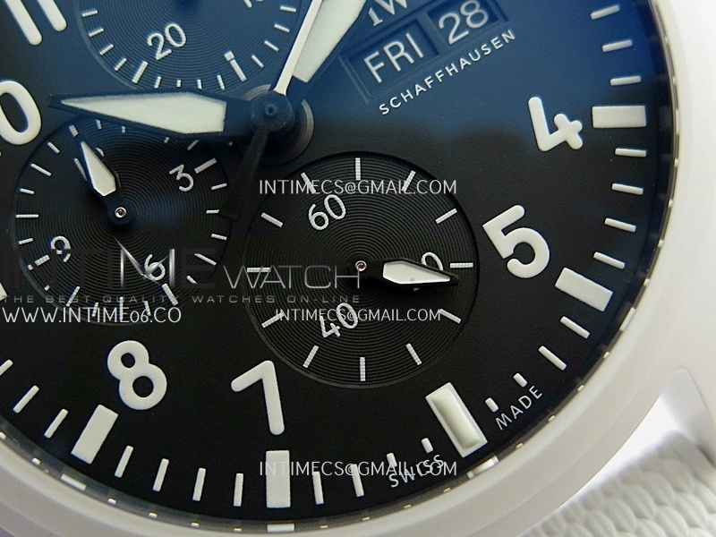 Pilot Chrono IW389105 White Ceramic APSF 1:1 Best Edition Black Dial On Black Rubber Strap Super Clone A69385