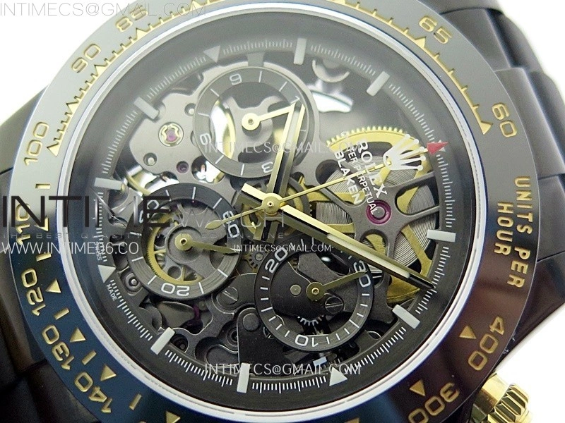 Daytona PVD Ceramic Bezel GETF Best Edition Skeleton Black Dial on Black Rubber Strap SA4130