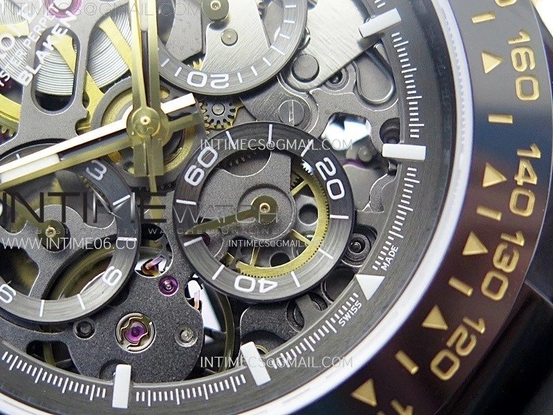 Daytona PVD Ceramic Bezel GETF Best Edition Skeleton Black Dial on Black Rubber Strap SA4130