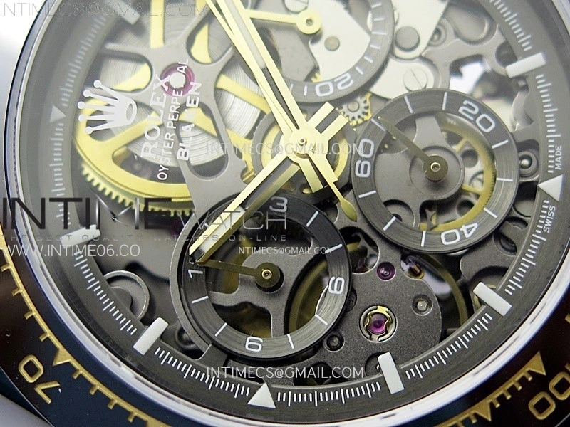 Daytona PVD Ceramic Bezel GETF Best Edition Skeleton Black Dial on Black Rubber Strap SA4130