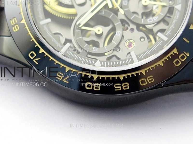 Daytona PVD Ceramic Bezel GETF Best Edition Skeleton Black Dial on Black Rubber Strap SA4130