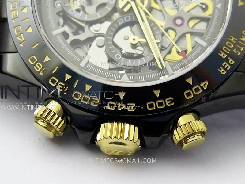 Daytona PVD Ceramic Bezel GETF Best Edition Skeleton Black Dial on Black Rubber Strap SA4130