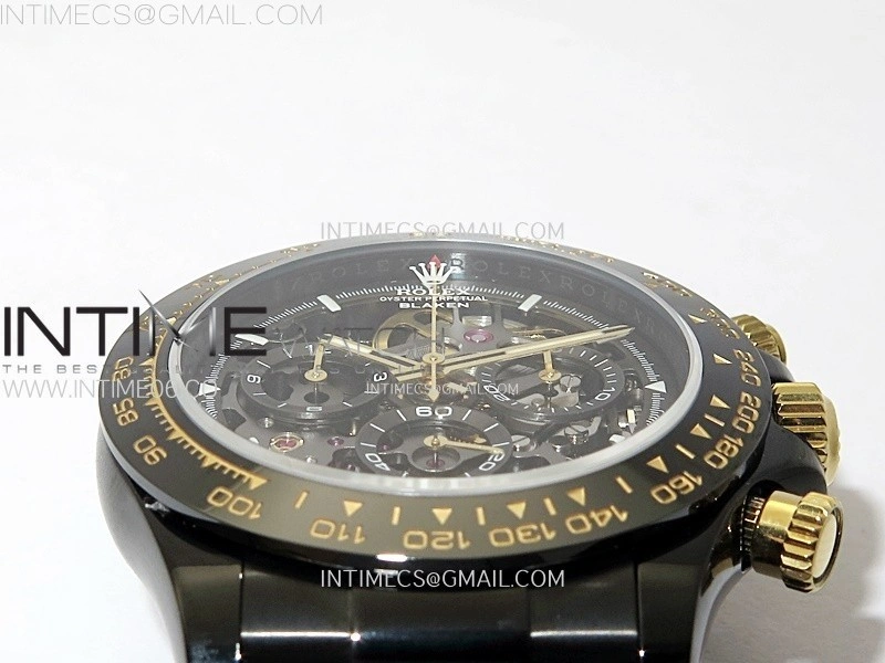 Daytona PVD Ceramic Bezel GETF Best Edition Skeleton Black Dial on Black Rubber Strap SA4130