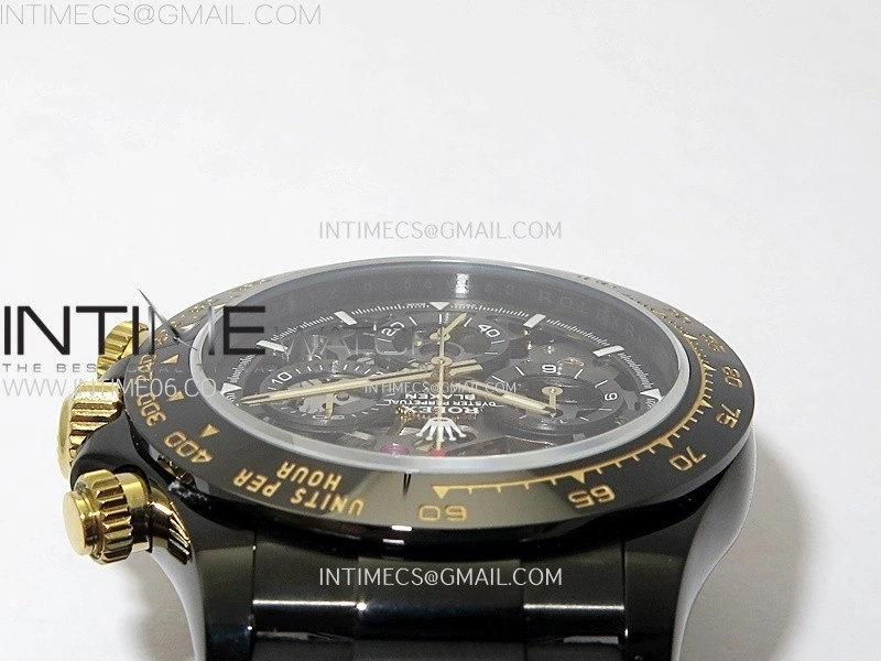 Daytona PVD Ceramic Bezel GETF Best Edition Skeleton Black Dial on Black Rubber Strap SA4130
