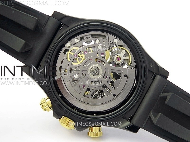 Daytona PVD Ceramic Bezel GETF Best Edition Skeleton Black Dial on Black Rubber Strap SA4130
