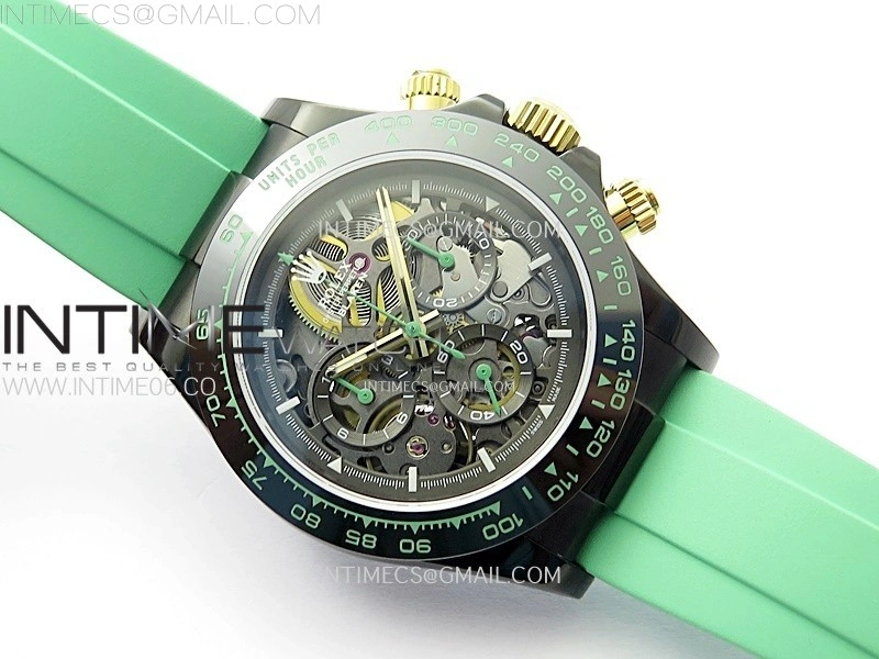 Daytona PVD Ceramic Bezel GETF Best Edition Skeleton Green Dial on Green Rubber Strap SA4130