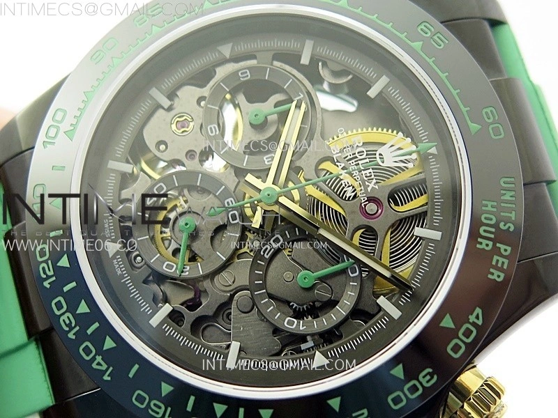 Daytona PVD Ceramic Bezel GETF Best Edition Skeleton Green Dial on Green Rubber Strap SA4130