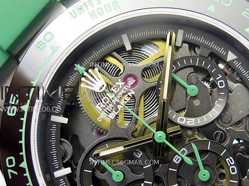 Daytona PVD Ceramic Bezel GETF Best Edition Skeleton Green Dial on Green Rubber Strap SA4130