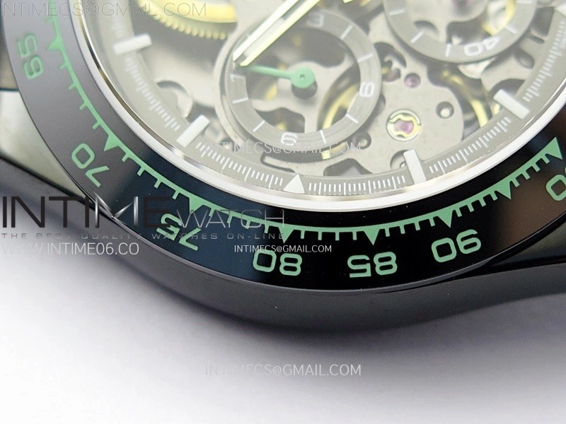 Daytona PVD Ceramic Bezel GETF Best Edition Skeleton Green Dial on Green Rubber Strap SA4130