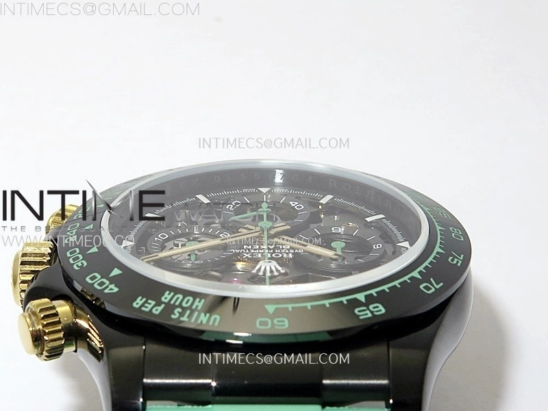 Daytona PVD Ceramic Bezel GETF Best Edition Skeleton Green Dial on Green Rubber Strap SA4130