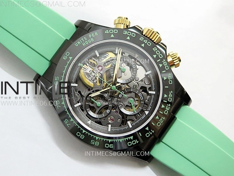 Daytona PVD Ceramic Bezel GETF Best Edition Skeleton Green Dial on Green Rubber Strap SA4130