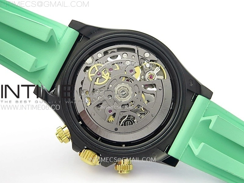 Daytona PVD Ceramic Bezel GETF Best Edition Skeleton Green Dial on Green Rubber Strap SA4130